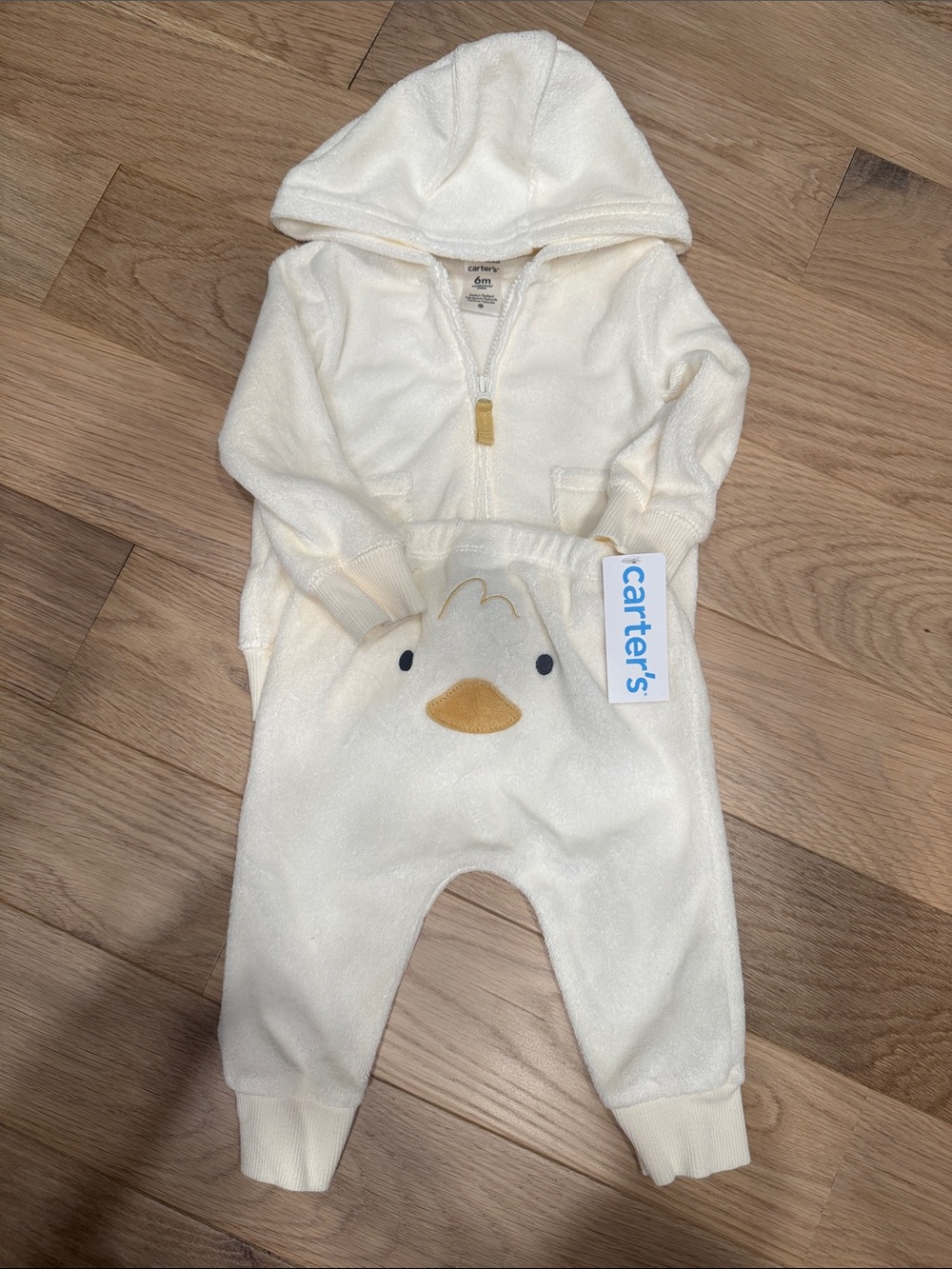 Carter's Cream Hooded Duck Fleece One-Piece